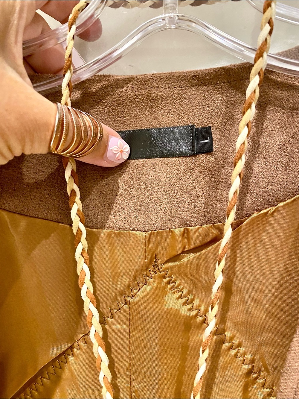 Upcycled Quilted back detailing on vegan suede boho vest rustic cottagecore vibe - Picture 8 of 16